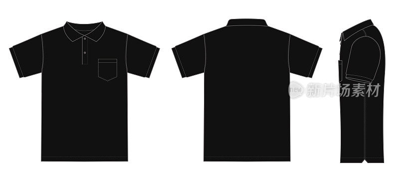 Polo shirt (golf shirt) template illustration ( front/ back/ side ) / black